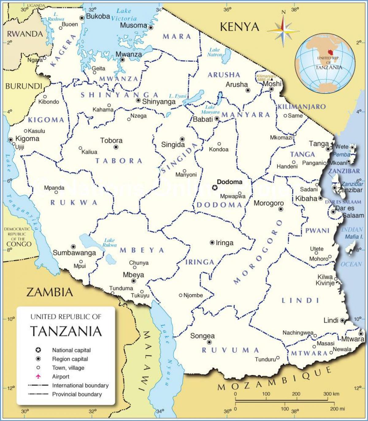 tanzània administratiu mapa