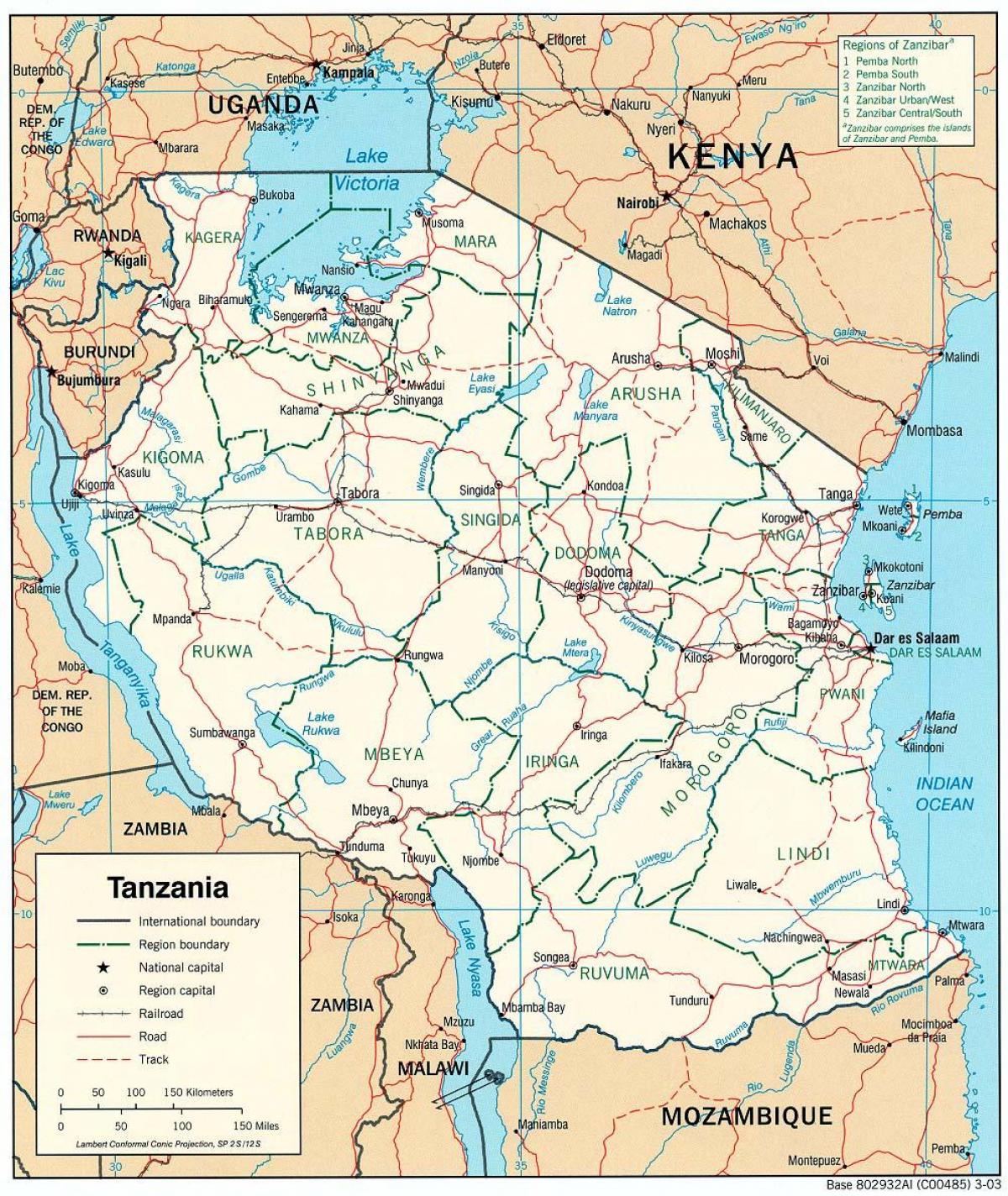 mapa de tanzània amb les ciutats