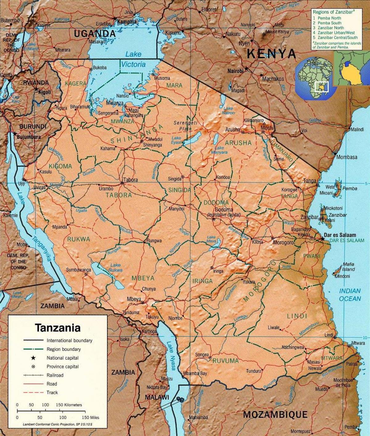 tanzània mapa geogràfic