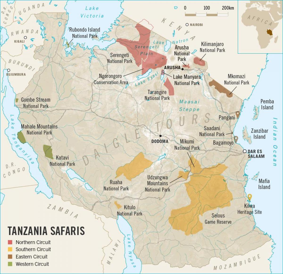 Mapa de tanzània reserves de caça