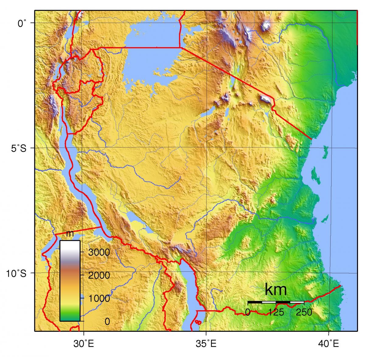 tanzània, el mapa topogràfic