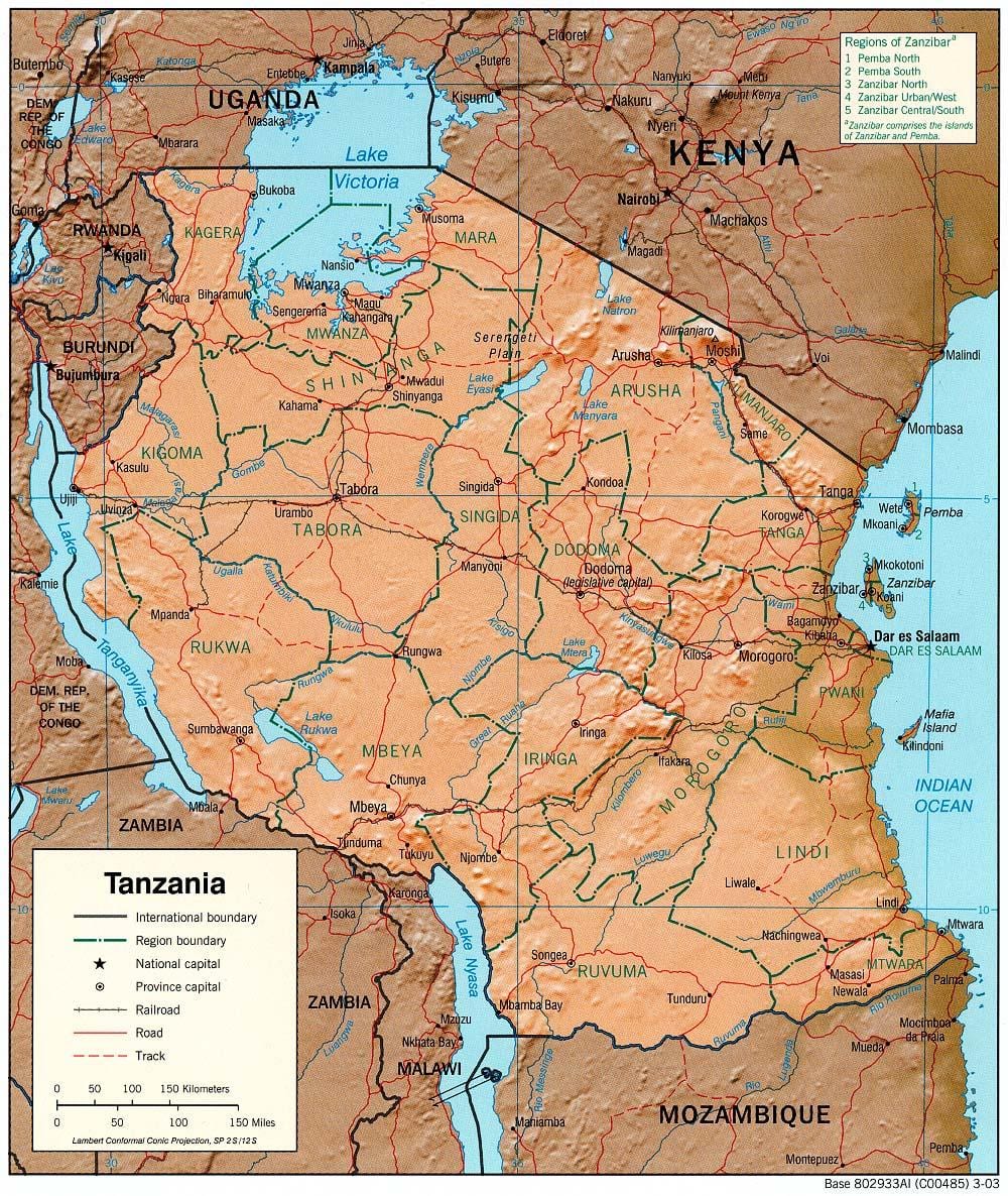 mapa de tanzània mostra llocs històrics