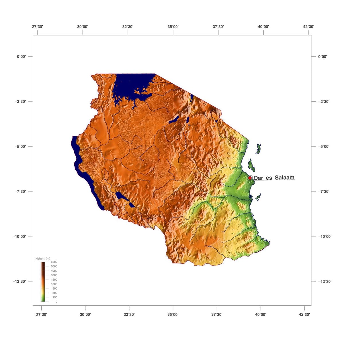 Mapa de tanzània elevació