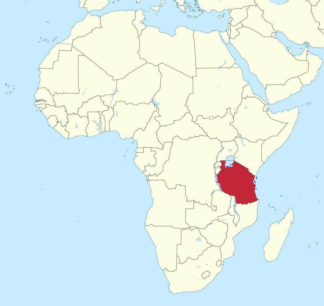 tanzània en el mapa d'àfrica