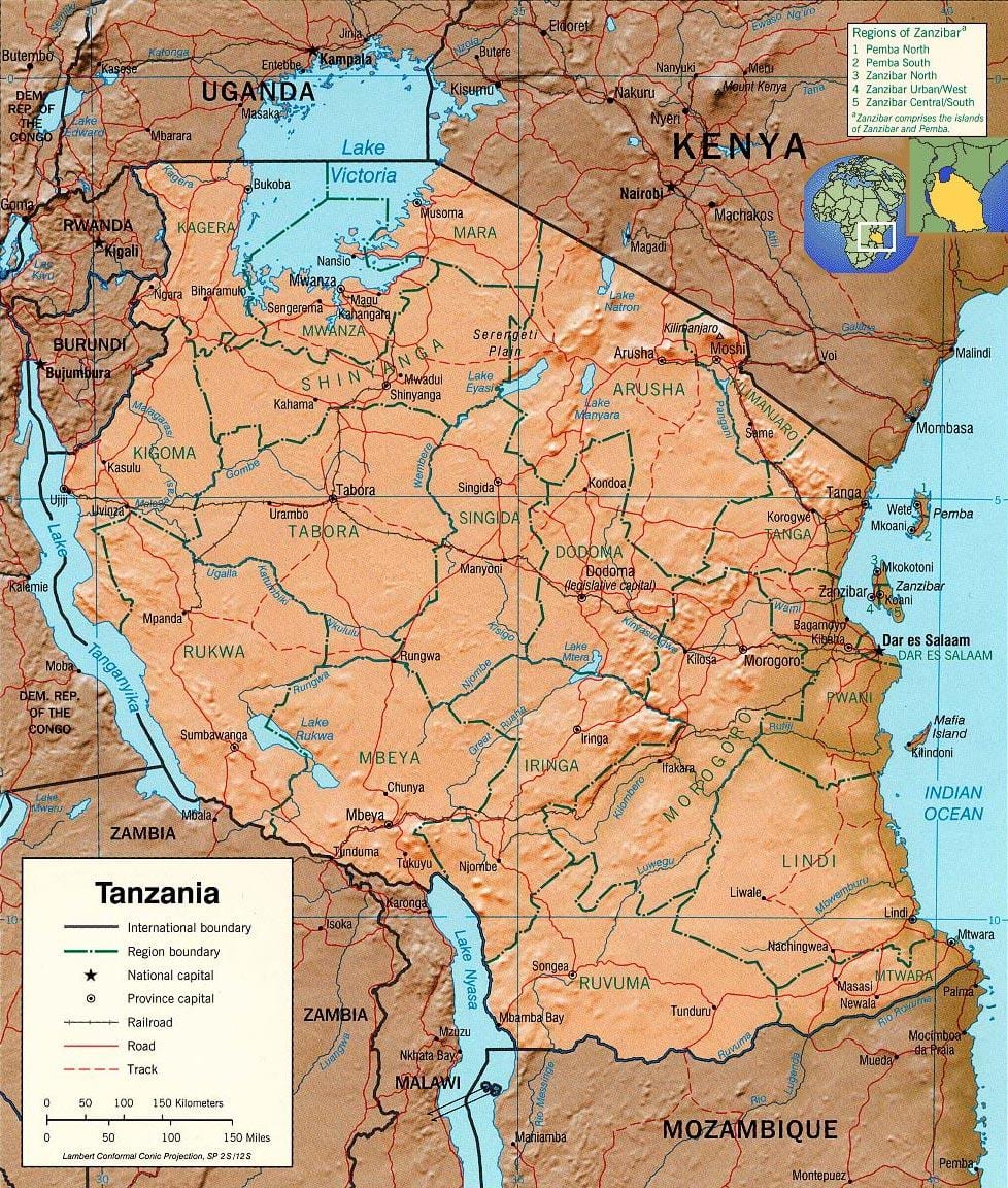 tanzània mapa geogràfic