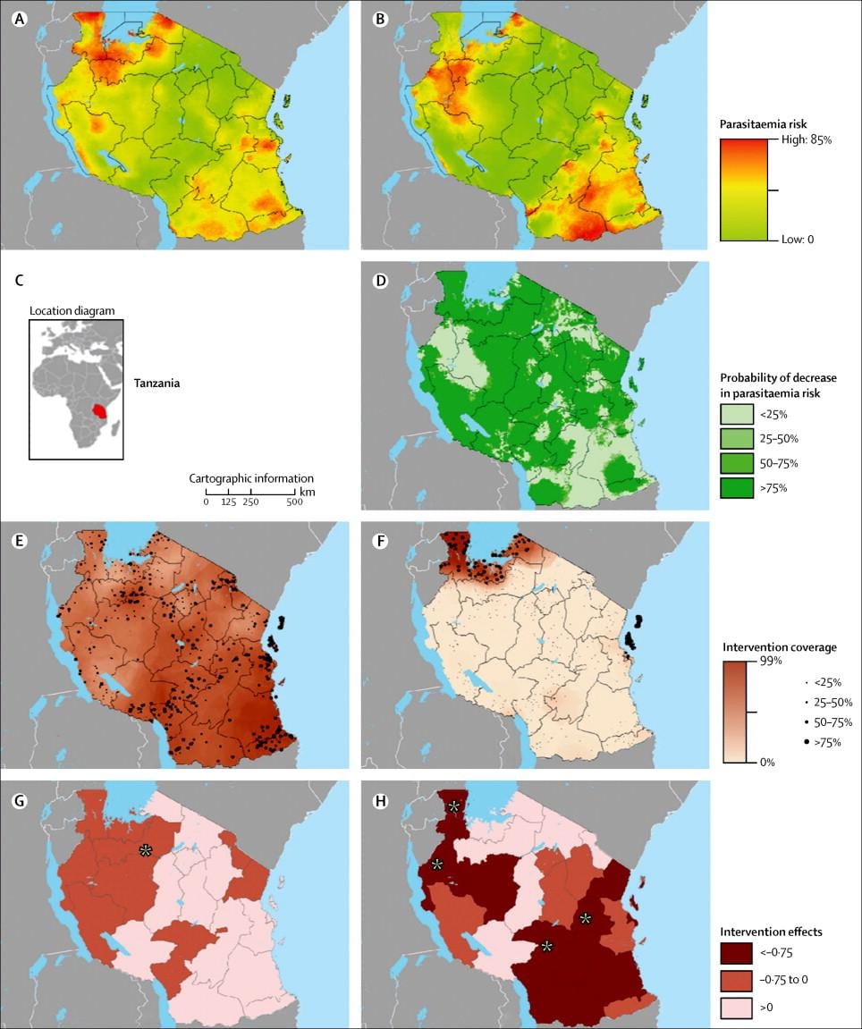 Mapa de tanzània, la malària