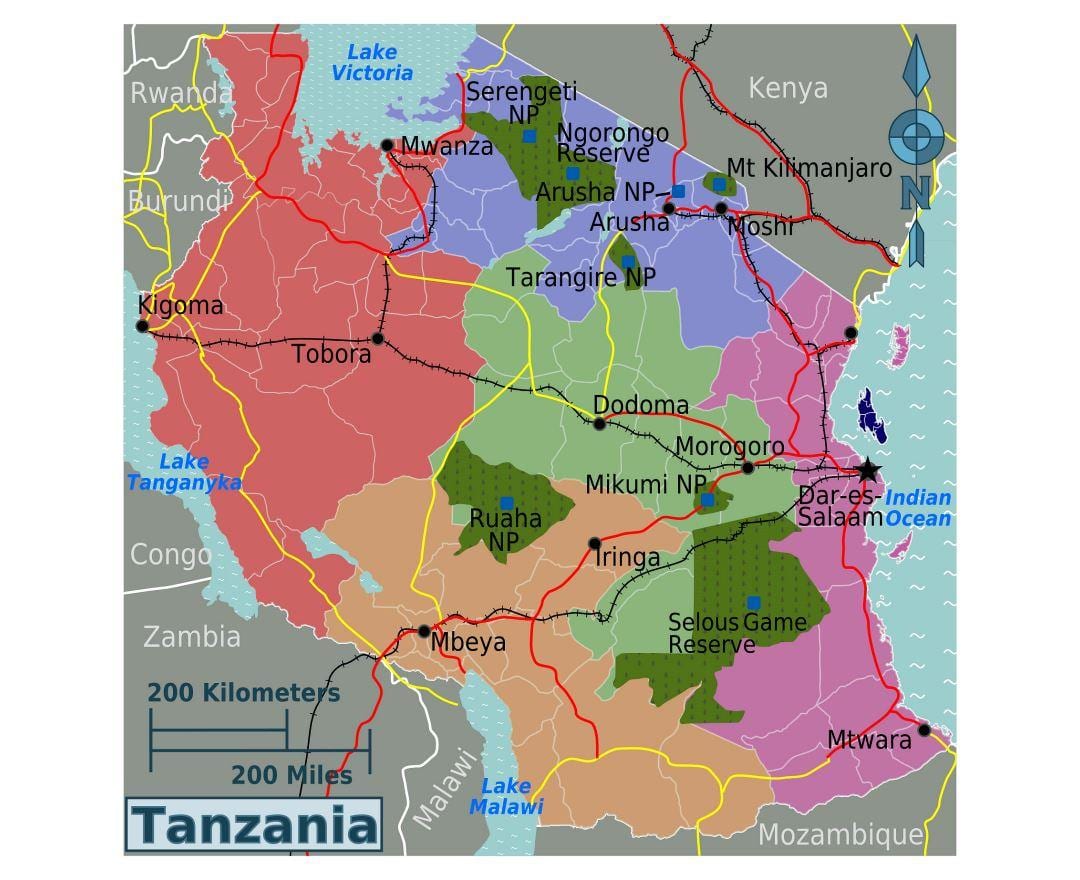 Mapa de tanzània llengua