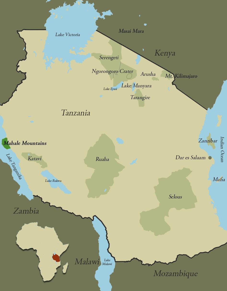 Mapa de tanzània muntanyes