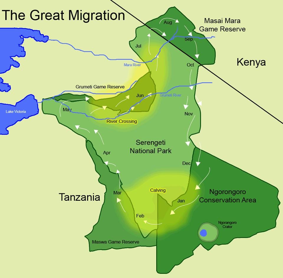 Mapa de tanzània, la migració