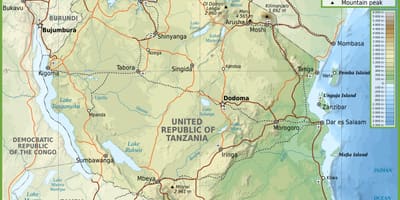 Mapa de carreteres de tanzània, amb distàncies