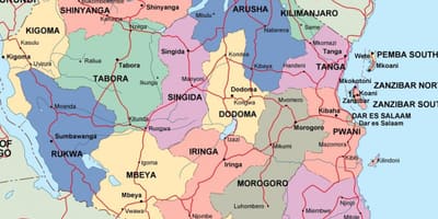 Mapa de tanzània política
