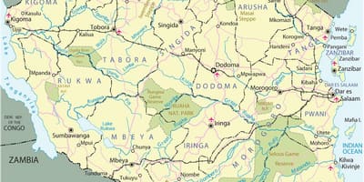 Tanzània atraccions turístiques mapa