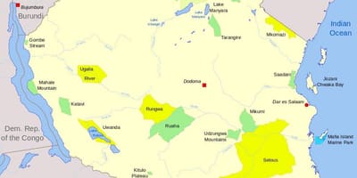 Mapa de tanzània parcs nacionals i reserves de caça