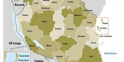 Mapa de tanzània mostra regions